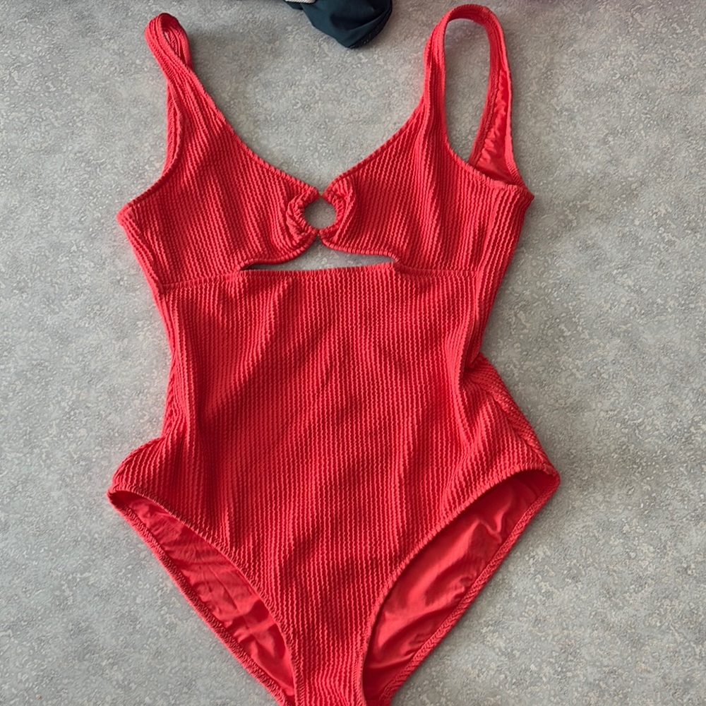 Aerie Red Textured One Piece Swimsuit